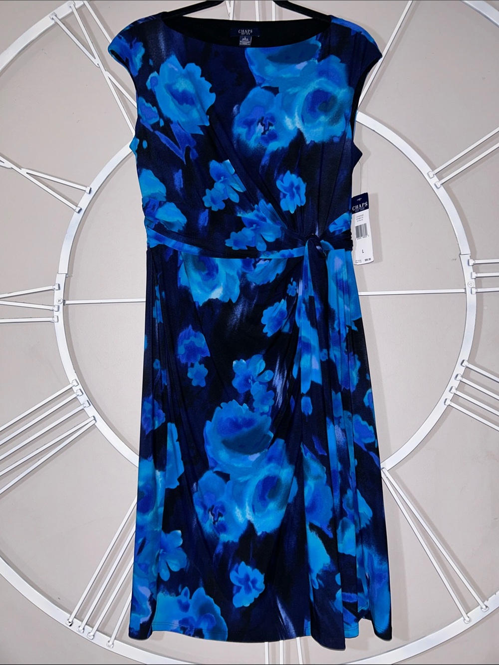 NWT Chaps Navy and Bright Blue Floral Midi Sleeveless Sheath Dress